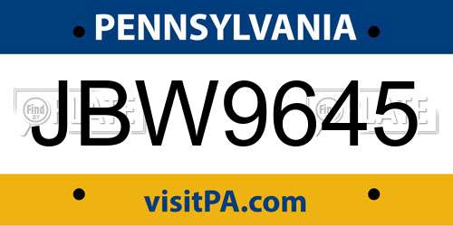 JBW9645 Pennsylvania License Plate