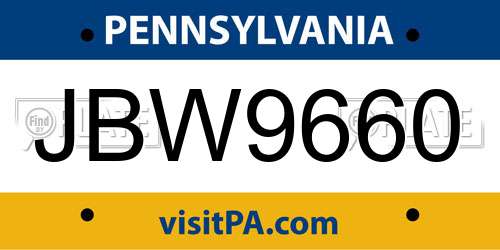 JBW9660 Pennsylvania License Plate