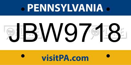 JBW9718 Pennsylvania License Plate