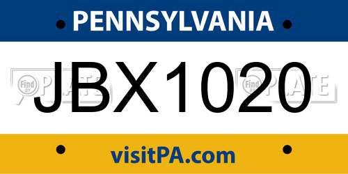 JBX1020 Pennsylvania License Plate