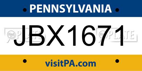 JBX1671 Pennsylvania License Plate