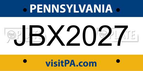 JBX2027 Pennsylvania License Plate