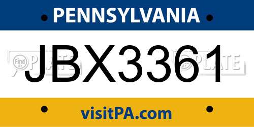 JBX3361 Pennsylvania License Plate