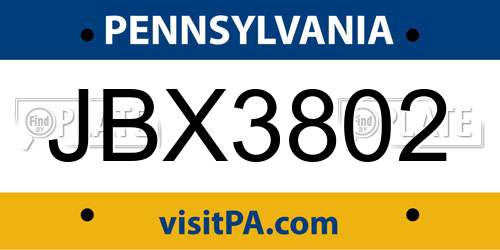 JBX3802 Pennsylvania License Plate