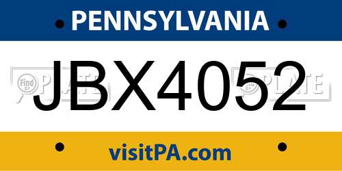 JBX4052 Pennsylvania License Plate