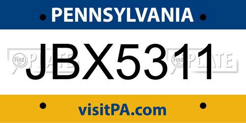 JBX5311 Pennsylvania License Plate