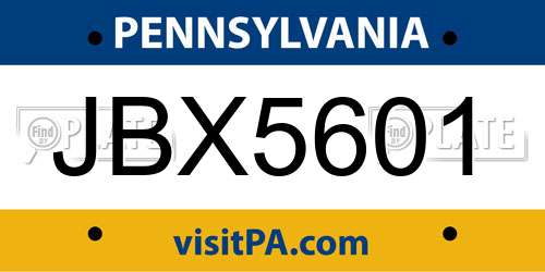 JBX5601 Pennsylvania License Plate