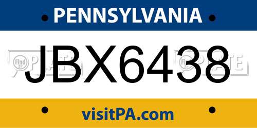 JBX6438 Pennsylvania License Plate