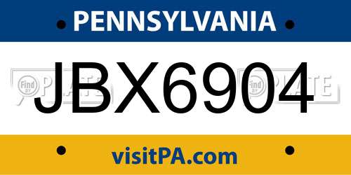 JBX6904 Pennsylvania License Plate
