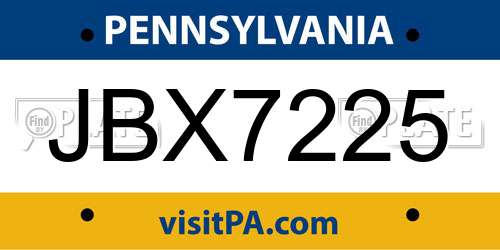 JBX7225 Pennsylvania License Plate