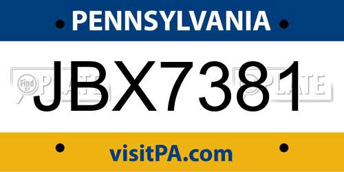 JBX7381 Pennsylvania License Plate