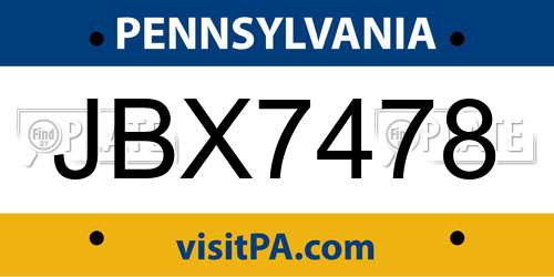 JBX7478 Pennsylvania License Plate