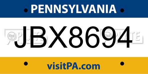 JBX8694 Pennsylvania License Plate