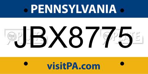 JBX8775 Pennsylvania License Plate