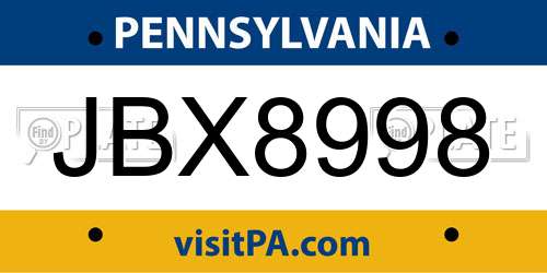 JBX8998 Pennsylvania License Plate