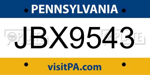 JBX9543 Pennsylvania License Plate