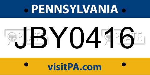 JBY0416 Pennsylvania License Plate