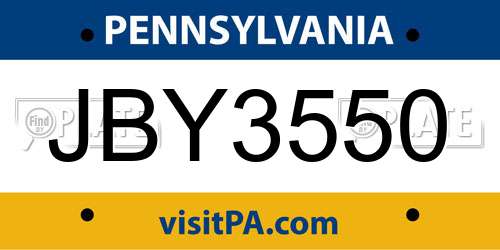 JBY3550 Pennsylvania License Plate