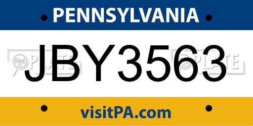 JBY3563 Pennsylvania License Plate