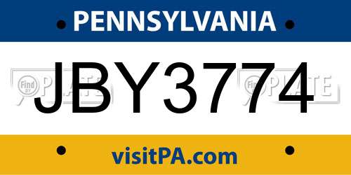 JBY3774 Pennsylvania License Plate