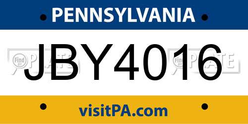 JBY4016 Pennsylvania License Plate