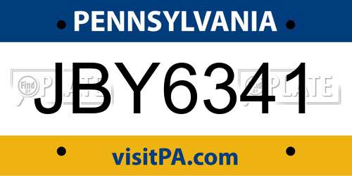 JBY6341 Pennsylvania License Plate