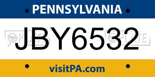 JBY6532 Pennsylvania License Plate