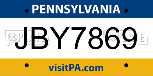 JBY7869 Pennsylvania License Plate