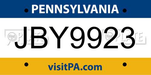 JBY9923 Pennsylvania License Plate