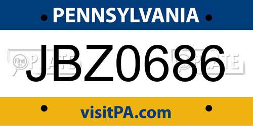 JBZ0686 Pennsylvania License Plate
