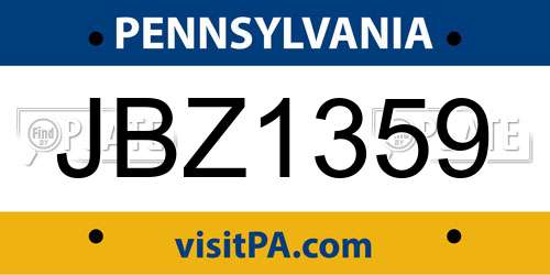 JBZ1359 Pennsylvania License Plate
