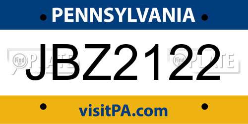 JBZ2122 Pennsylvania License Plate