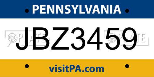 JBZ3459 Pennsylvania License Plate