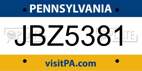 JBZ5381 Pennsylvania License Plate