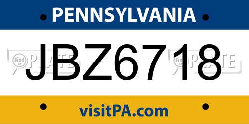 JBZ6718 Pennsylvania License Plate