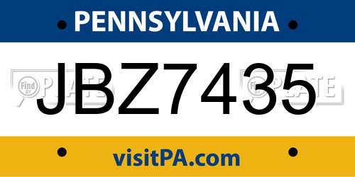 JBZ7435 Pennsylvania License Plate