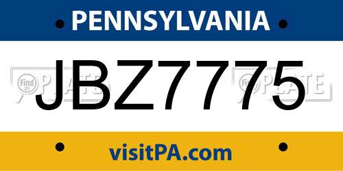 JBZ7775 Pennsylvania License Plate