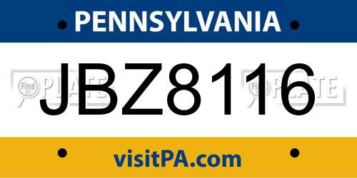 JBZ8116 Pennsylvania License Plate