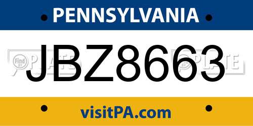 JBZ8663 Pennsylvania License Plate