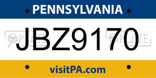 JBZ9170 Pennsylvania License Plate