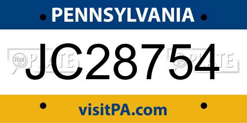 JC28754 Pennsylvania License Plate