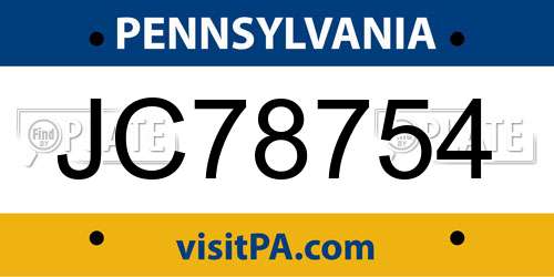 JC78754 Pennsylvania License Plate
