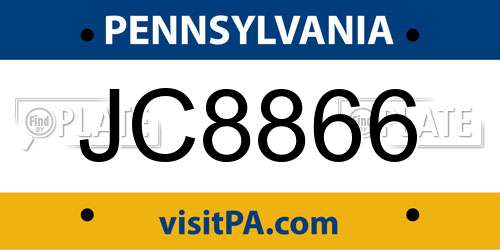 JC8866 Pennsylvania License Plate