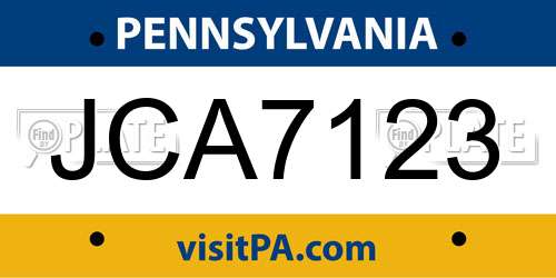 JCA7123 Pennsylvania License Plate