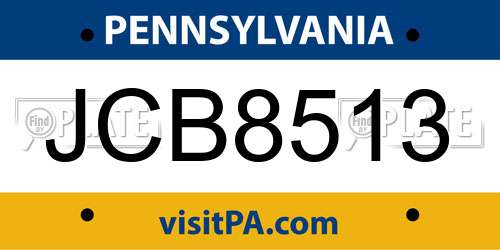 JCB8513 Pennsylvania License Plate
