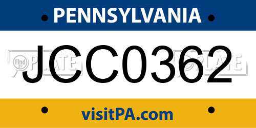 JCC0362 Pennsylvania License Plate