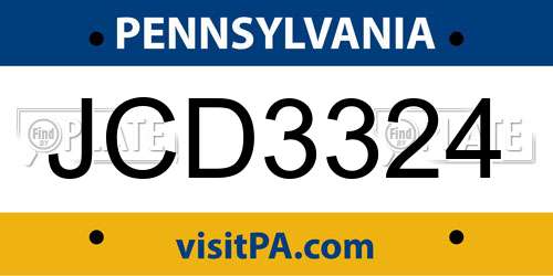 JCD3324 Pennsylvania License Plate