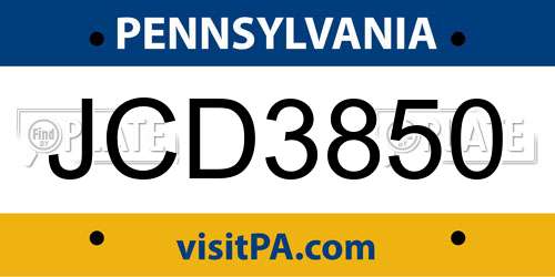 JCD3850 Pennsylvania License Plate