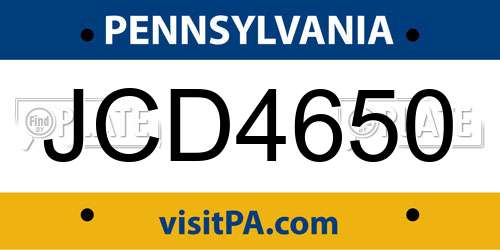 JCD4650 Pennsylvania License Plate