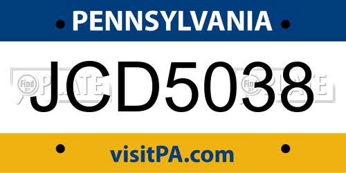 JCD5038 Pennsylvania License Plate